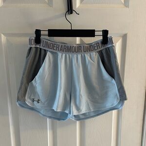Under Armour Women's Athletic Shorts in Sky Blue and Charcoal